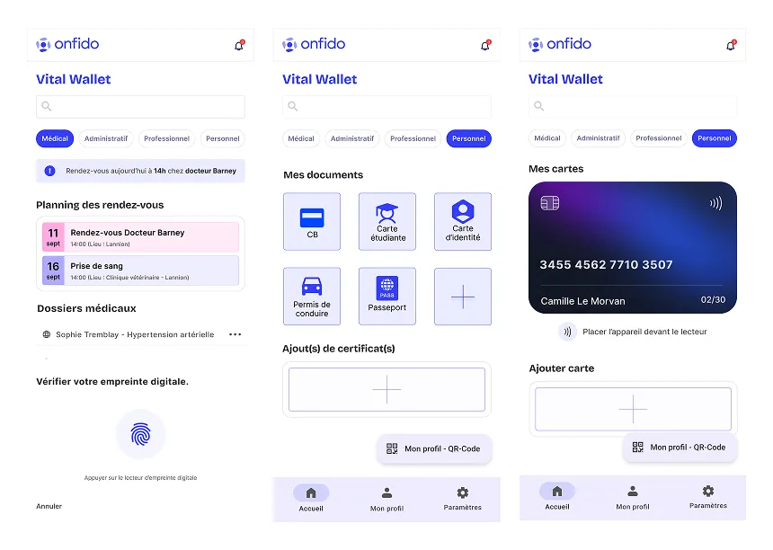 Captures d'écran de l'application VitalWallet